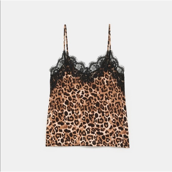 Zara Tops - Zara Trafaluc Womens Leopard Print Lace Camisole Tank Top Brown Black Size Small